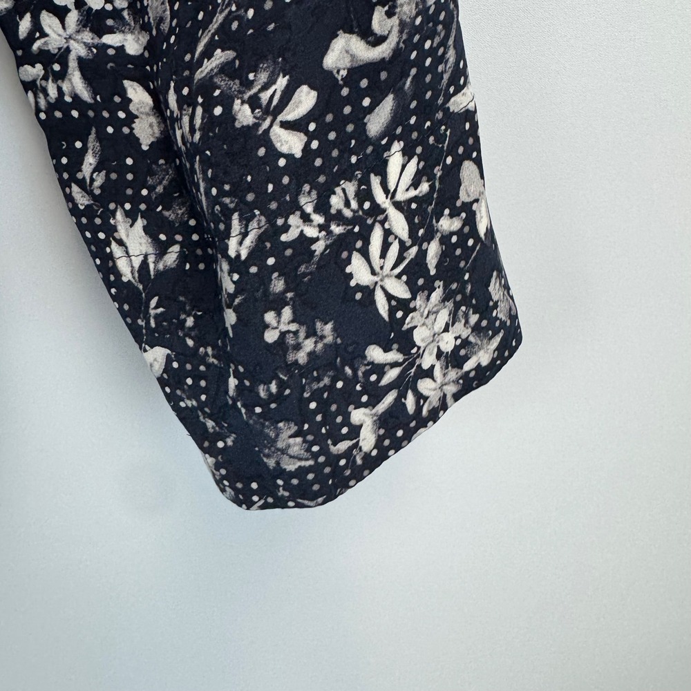 Weill Paris 100% Silk Floral Polka Dot Striped Trim Blazer Navy White Size 10 - Picture 6 of 16